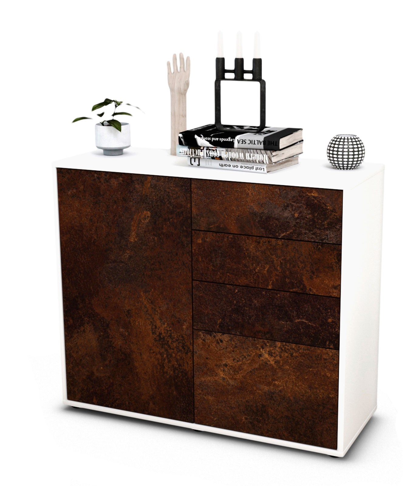 Sideboard Celestina | Korpus Weiß | Front in Rost Optik | 92x79x35cm (BxHxT) 1 Sideboard Celestina | Korpus Weiß | Front in Rost Optik | 92x79x35cm (BxHxT)