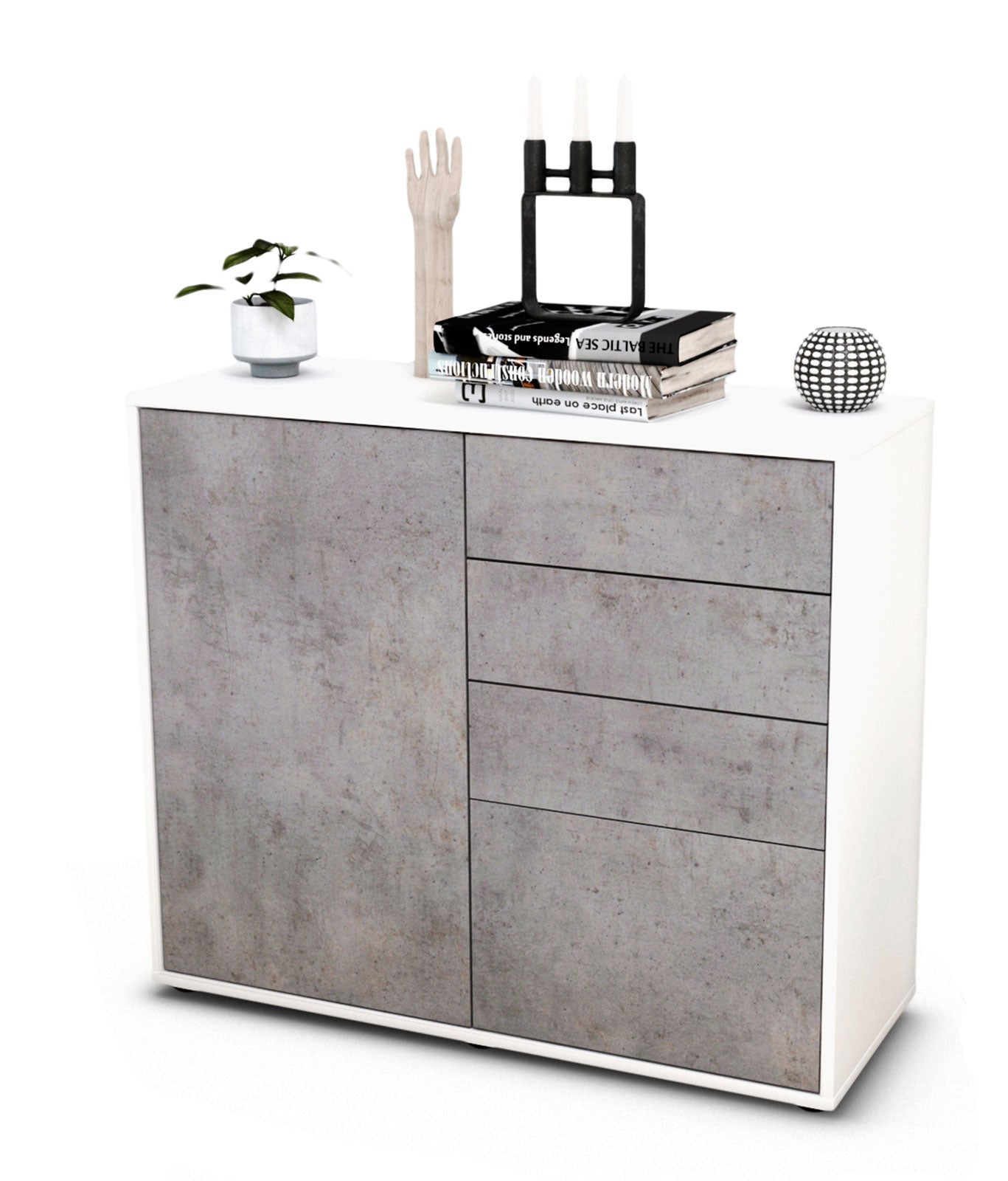 Sideboard Celestina | Korpus Weiß | Front in Beton Optik | 92x79x35cm (BxHxT) 1 Sideboard Celestina | Korpus Weiß | Front in Beton Optik | 92x79x35cm (BxHxT)