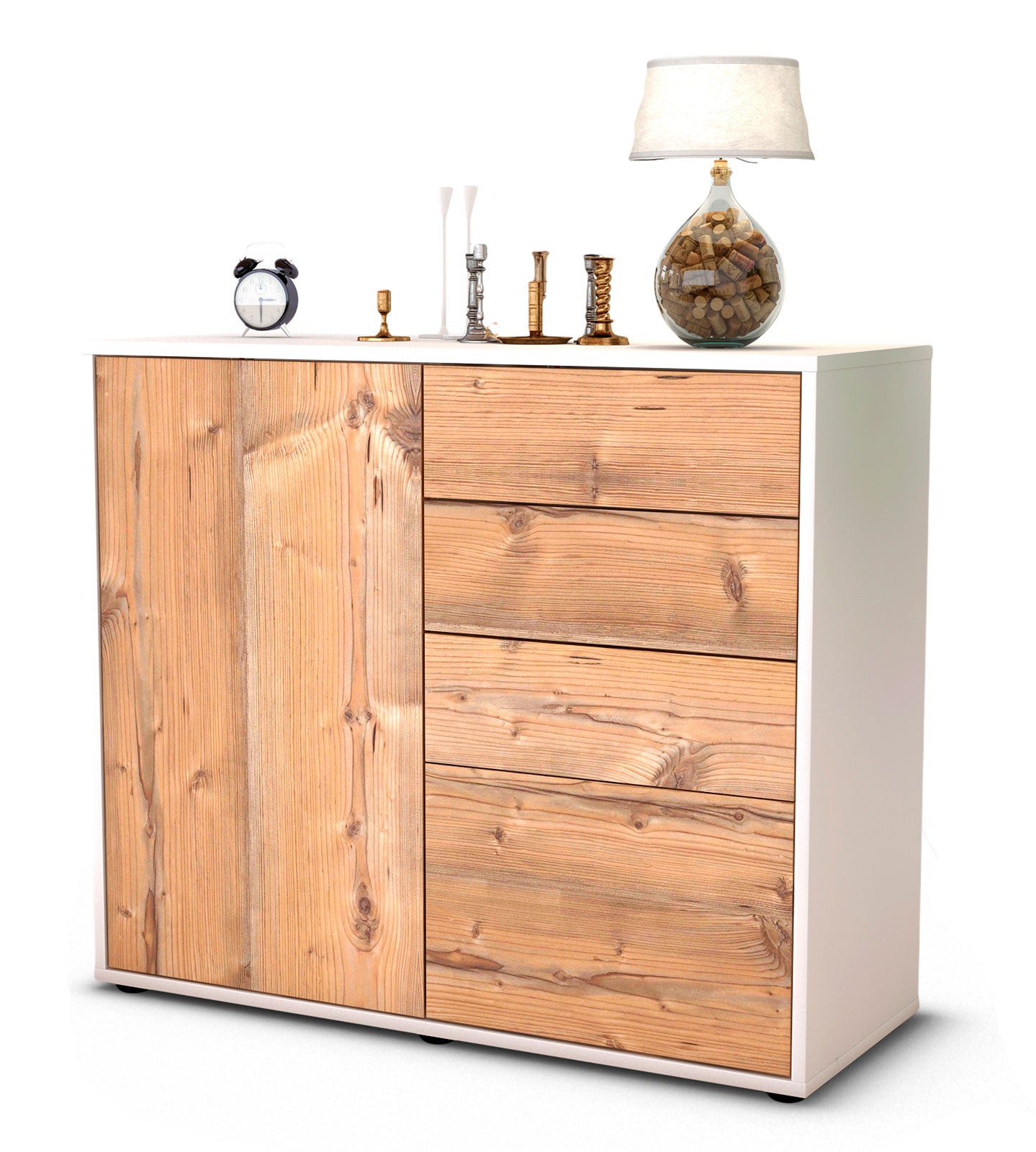 Sideboard Celestina | Korpus Weiß | Front in Pinie Holz Optik | 92x79x35cm (BxHxT) 1 Sideboard Celestina | Korpus Weiß | Front in Pinie Holz Optik | 92x79x35cm (BxHxT)