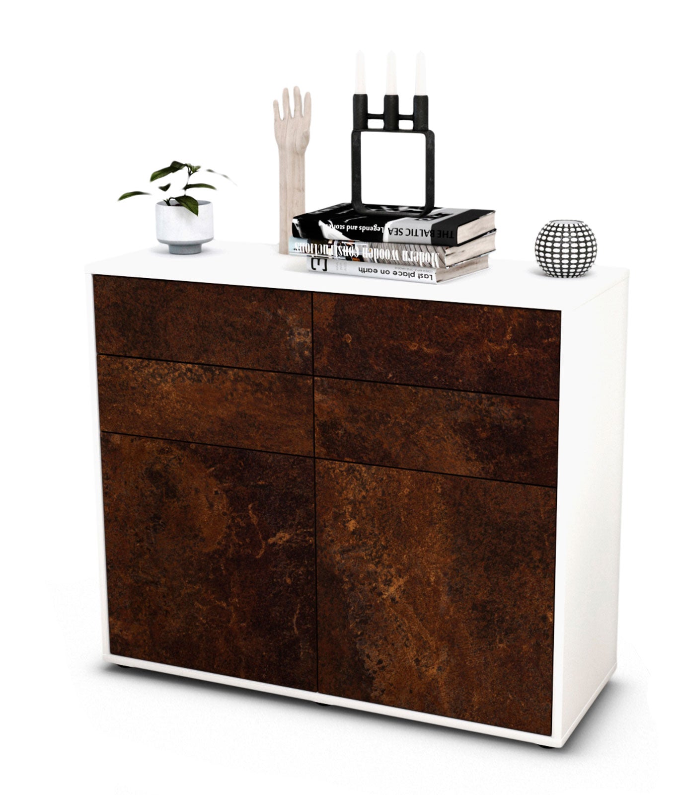 Sideboard Celia | Korpus Weiß | Front in Rost Optik | 92x79x35cm (BxHxT) 1 Sideboard Celia | Korpus Weiß | Front in Rost Optik | 92x79x35cm (BxHxT)