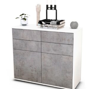 Sideboard Celia | Korpus Weiß | Front in Beton Optik | 92x79x35cm (BxHxT)