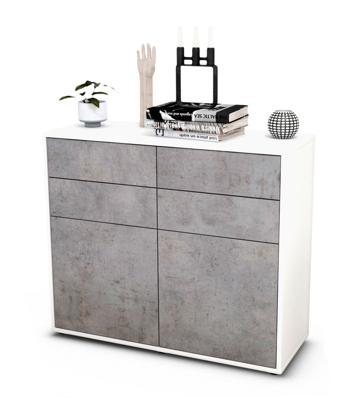 Sideboard Celia | Korpus Weiß | Front in Beton Optik | 92x79x35cm (BxHxT) 1 Sideboard Celia | Korpus Weiß | Front in Beton Optik | 92x79x35cm (BxHxT)