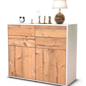 Sideboard Celia | Korpus Weiß | Front in Pinie Holz Optik | 92x79x35cm (BxHxT)