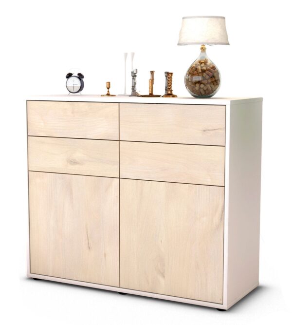 Sideboard Celia | Korpus Weiß | Front in Zeder Holz Optik | 92x79x35cm (BxHxT)