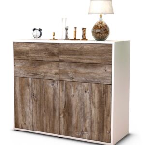 Sideboard Celia | Korpus Weiß | Front in Treibholz Holz Optik | 92x79x35cm (BxHxT)