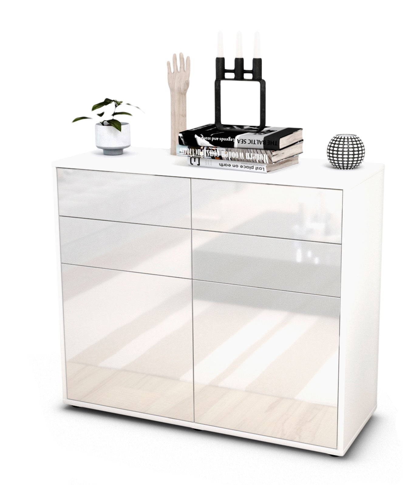 Sideboard Celia | Korpus Weiß | Front in Hochglanz Weiß | 92x79x35cm (BxHxT) 1 Sideboard Celia | Korpus Weiß | Front in Hochglanz Weiß | 92x79x35cm (BxHxT)