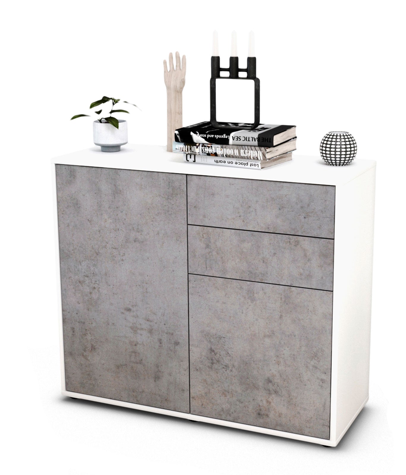 Sideboard Chantal | Korpus Weiß | Front in Beton Optik | 92x79x35cm (BxHxT) 1 Sideboard Chantal | Korpus Weiß | Front in Beton Optik | 92x79x35cm (BxHxT)
