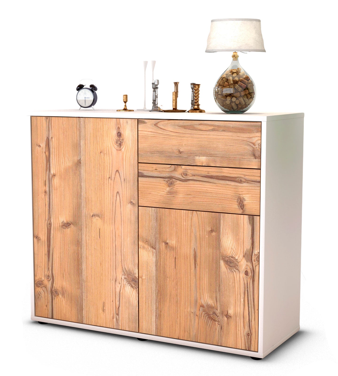 Sideboard Chantal | Korpus Weiß | Front in Pinie Holz Optik | 92x79x35cm (BxHxT) 1 Sideboard Chantal | Korpus Weiß | Front in Pinie Holz Optik | 92x79x35cm (BxHxT)
