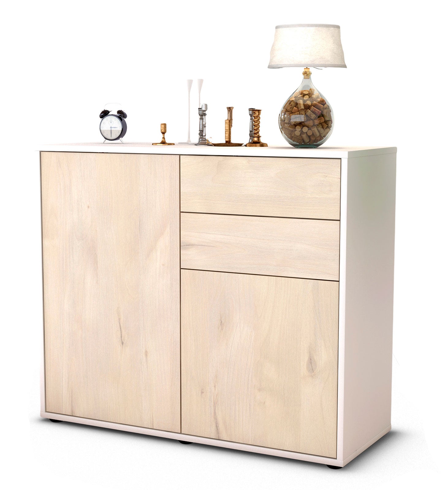 Sideboard Chantal | Korpus Weiß | Front in Zeder Holz Optik | 92x79x35cm (BxHxT) 1 Sideboard Chantal | Korpus Weiß | Front in Zeder Holz Optik | 92x79x35cm (BxHxT)