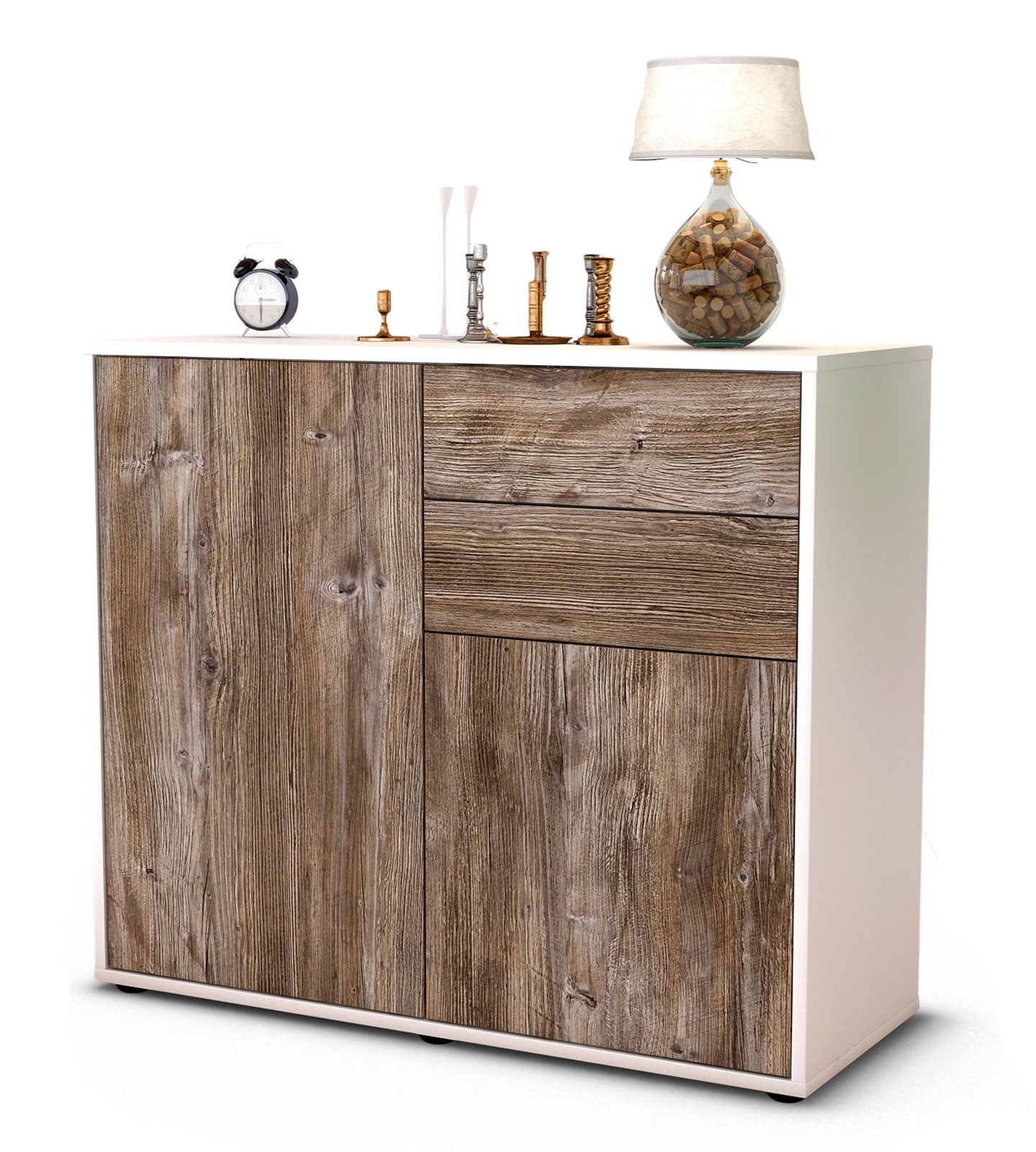 Sideboard Chantal | Korpus Weiß | Front in Treibholz Holz Optik | 92x79x35cm (BxHxT) 1 Sideboard Chantal | Korpus Weiß | Front in Treibholz Holz Optik | 92x79x35cm (BxHxT)