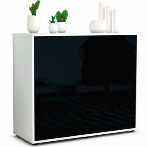 Sideboard Chantal | Korpus Weiß | Front in Hochglanz Schwarz | 92x79x35cm (BxHxT)