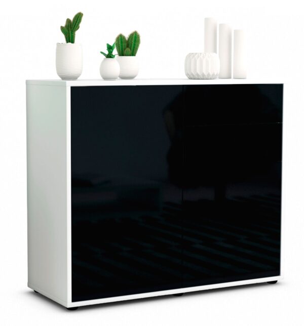 Sideboard Chantal | Korpus Weiß | Front in Hochglanz Schwarz | 92x79x35cm (BxHxT)