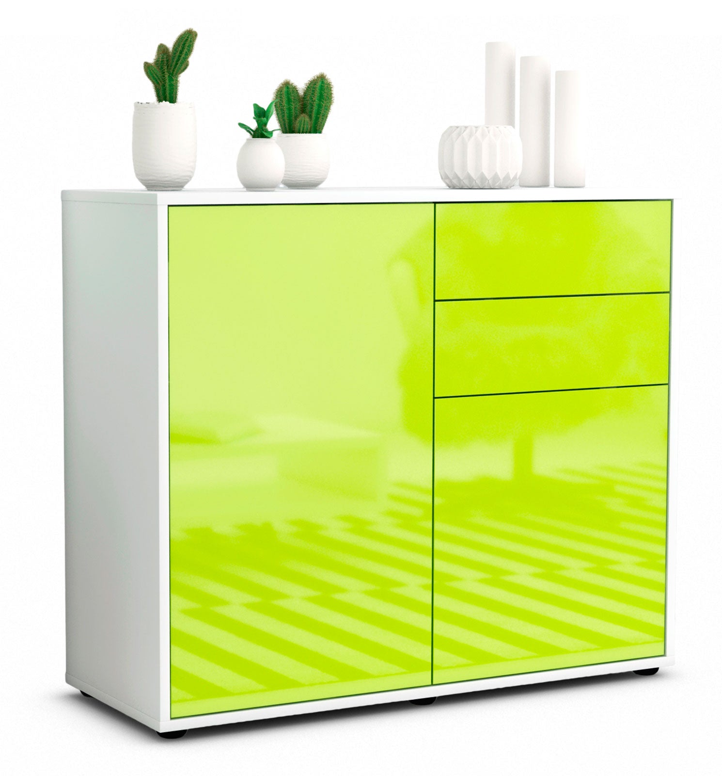 Sideboard Chantal | Korpus Weiß | Front in Hochglanz Grün | 92x79x35cm (BxHxT) 1 Sideboard Chantal | Korpus Weiß | Front in Hochglanz Grün | 92x79x35cm (BxHxT)