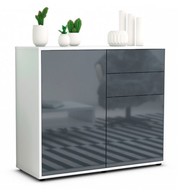 Sideboard Chantal | Korpus Weiß | Front in Hochglanz Grau | 92x79x35cm (BxHxT)