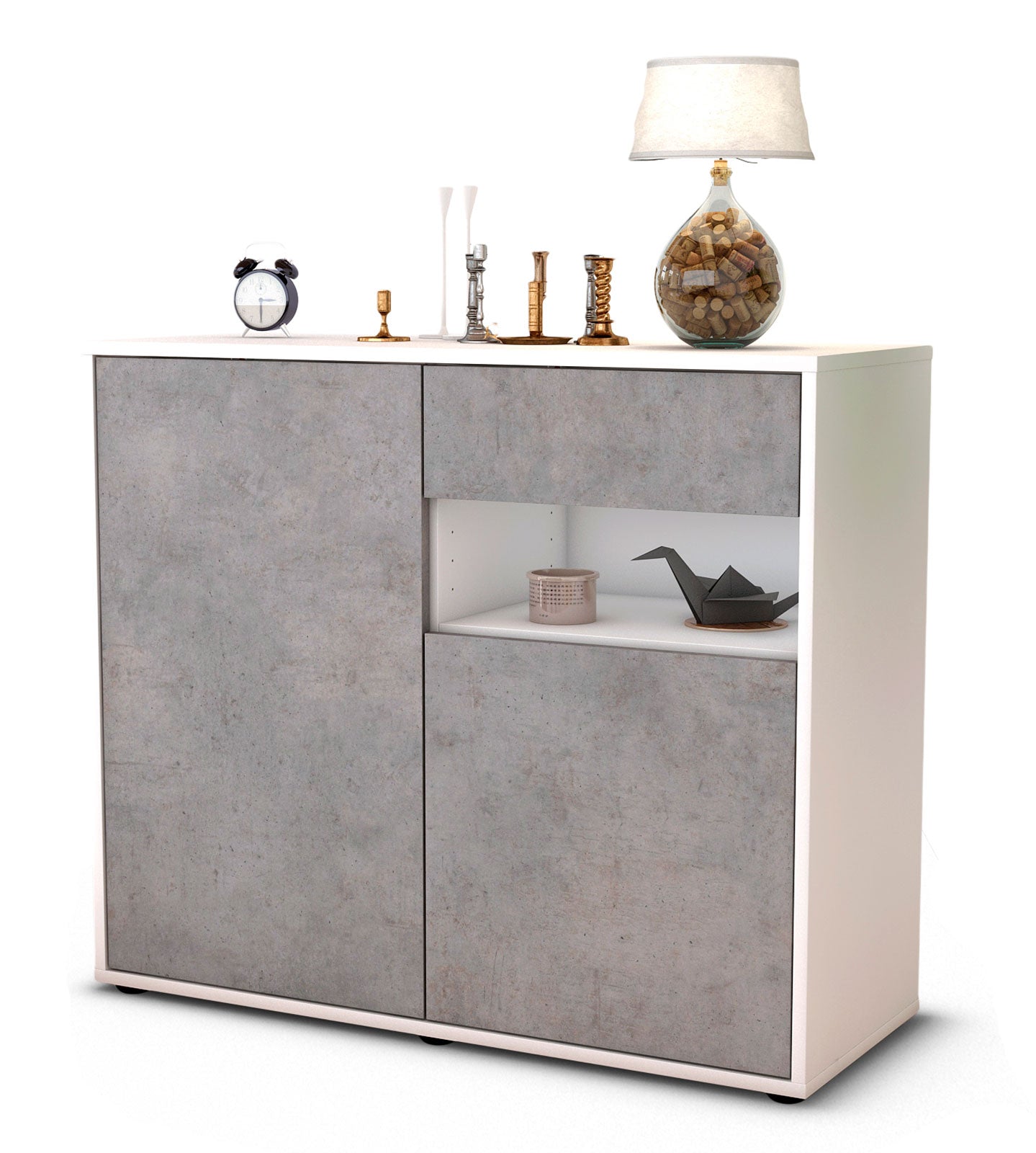 Sideboard Charlotta | Korpus Weiß | Front in Beton Optik | 92x79x35cm (BxHxT) 1 Sideboard Charlotta | Korpus Weiß | Front in Beton Optik | 92x79x35cm (BxHxT)