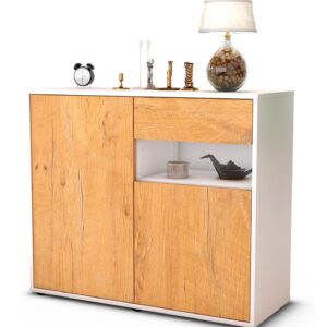Sideboard Charlotta | Korpus Weiß | Front in Eiche Holz Optik | 92x79x35cm (BxHxT)