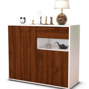 Sideboard Charlotta | Korpus Weiß | Front in Walnuss Holz Optik | 92x79x35cm (BxHxT)
