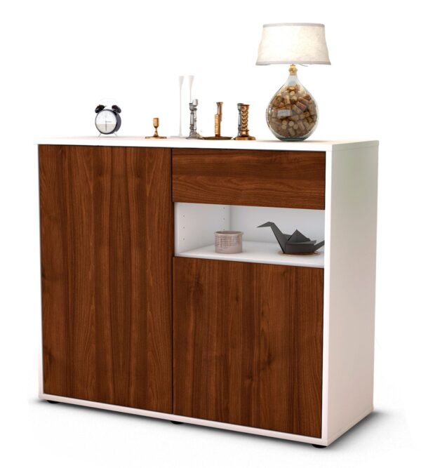 Sideboard Charlotta | Korpus Weiß | Front in Walnuss Holz Optik | 92x79x35cm (BxHxT)