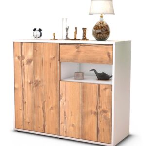 Sideboard Charlotta | Korpus Weiß | Front in Pinie Holz Optik | 92x79x35cm (BxHxT)