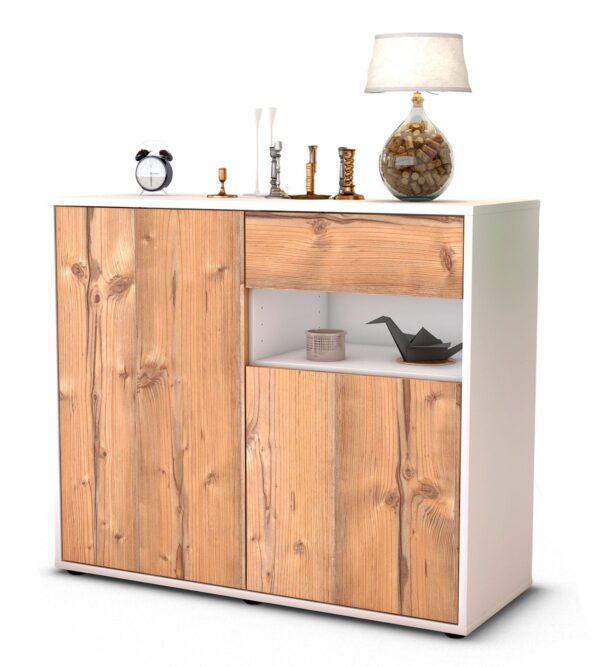 Sideboard Charlotta | Korpus Weiß | Front in Pinie Holz Optik | 92x79x35cm (BxHxT)