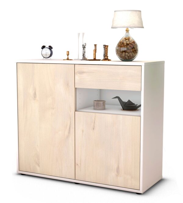 Sideboard Charlotta | Korpus Weiß | Front in Zeder Holz Optik | 92x79x35cm (BxHxT)