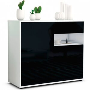 Sideboard Charlotta | Korpus Weiß | Front in Hochglanz Schwarz | 92x79x35cm (BxHxT)