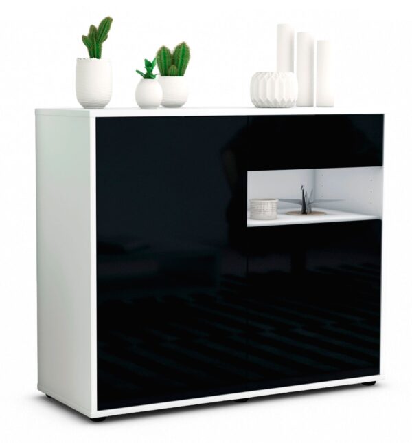 Sideboard Charlotta | Korpus Weiß | Front in Hochglanz Schwarz | 92x79x35cm (BxHxT)