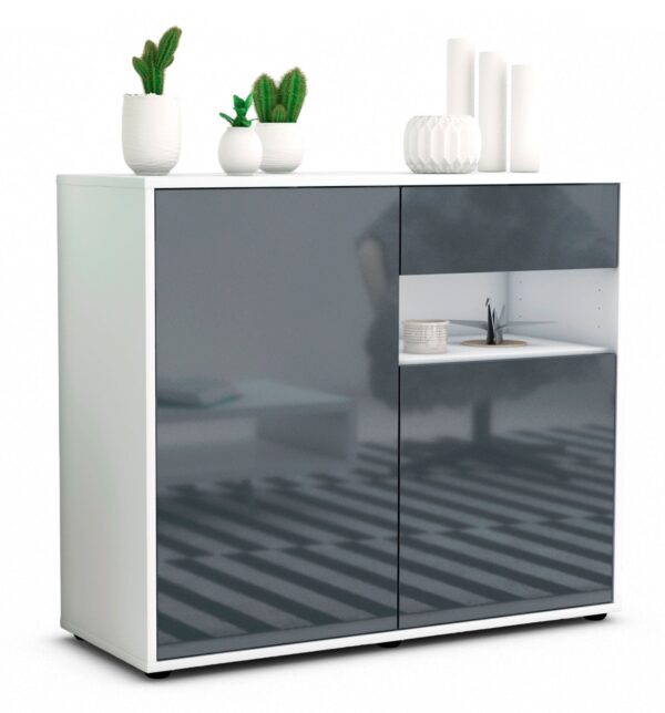 Sideboard Charlotta | Korpus Weiß | Front in Hochglanz Grau | 92x79x35cm (BxHxT)
