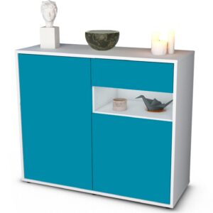 Sideboard Charlotta | Korpus Weiß | Front in Türkis | 92x79x35cm (BxHxT)