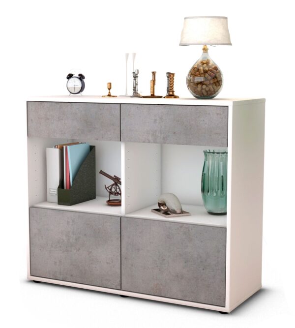 Sideboard Christina | Korpus Weiß | Front in Beton Optik | 92x79x35cm (BxHxT)