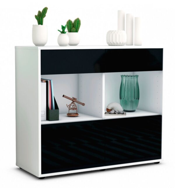 Sideboard Christina | Korpus Weiß | Front in Hochglanz Schwarz | 92x79x35cm (BxHxT)