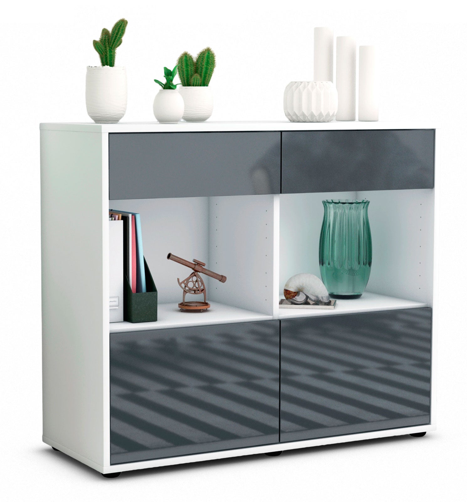 Sideboard Christina | Korpus Weiß | Front in Hochglanz Grau | 92x79x35cm (BxHxT) 1 Sideboard Christina | Korpus Weiß | Front in Hochglanz Grau | 92x79x35cm (BxHxT)