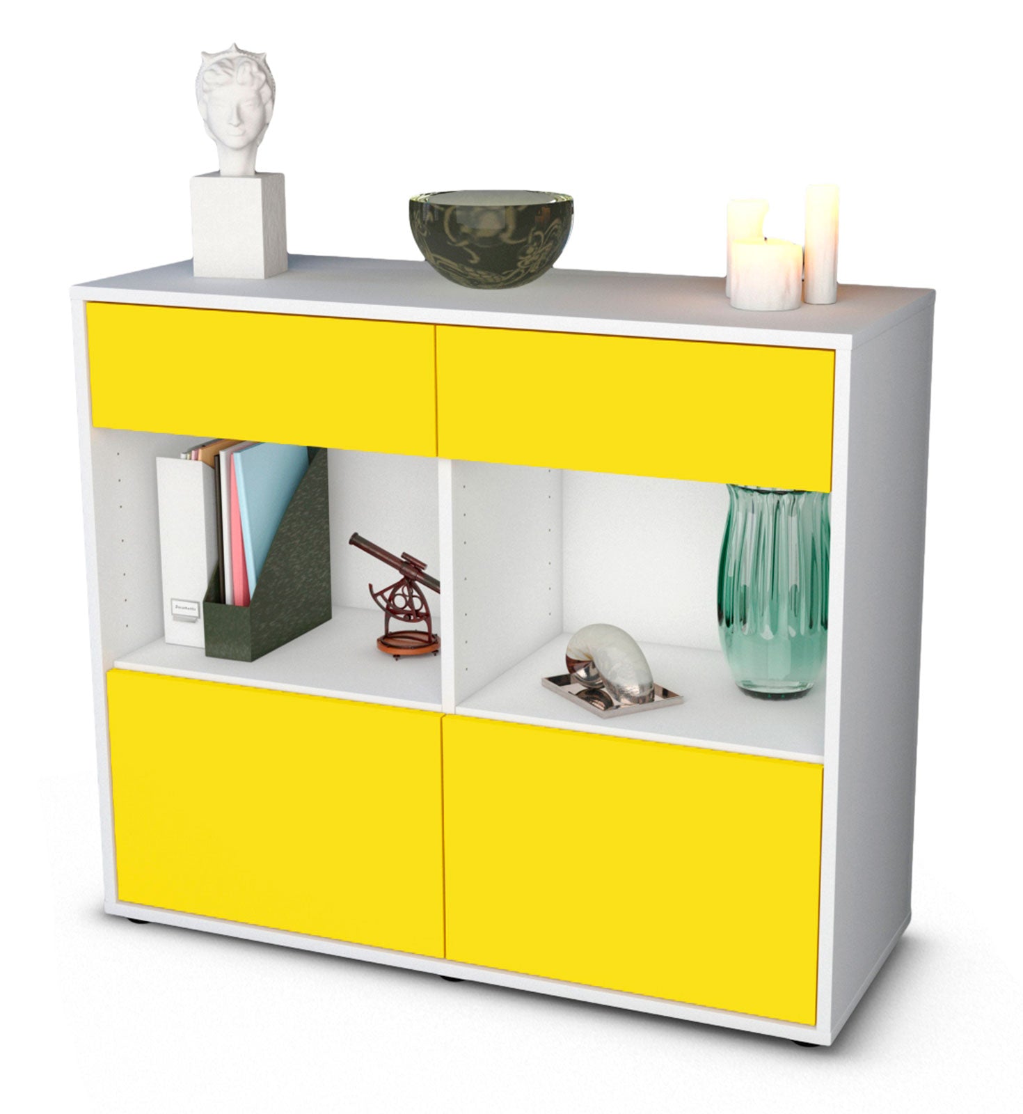 Sideboard Christina | Korpus Weiß | Front in Gelb | 92x79x35cm (BxHxT) 1 Sideboard Christina | Korpus Weiß | Front in Gelb | 92x79x35cm (BxHxT)