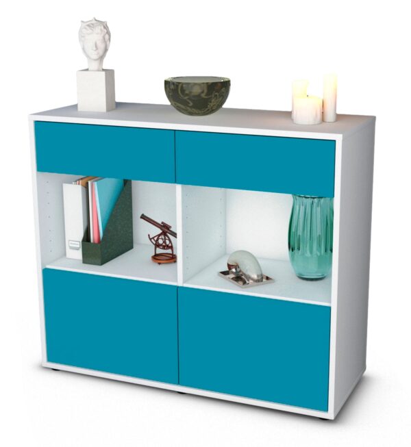 Sideboard Christina | Korpus Weiß | Front in Türkis | 92x79x35cm (BxHxT)