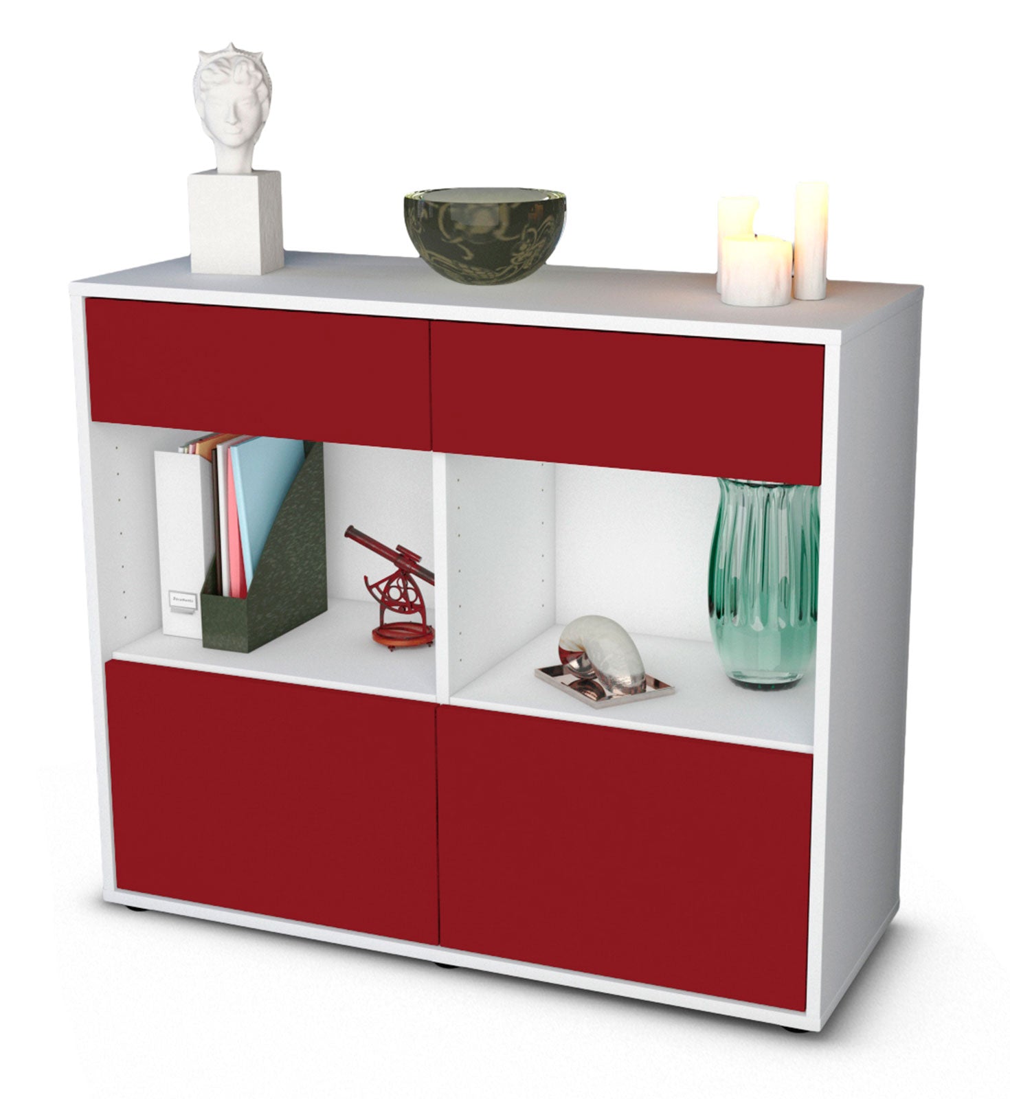 Sideboard Christina | Korpus Weiß | Front in Bordeaux | 92x79x35cm (BxHxT) 1 Sideboard Christina | Korpus Weiß | Front in Bordeaux | 92x79x35cm (BxHxT)