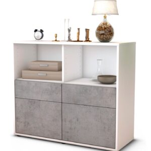 Sideboard Christine | Korpus Weiß | Front in Beton Optik | 92x79x35cm (BxHxT)