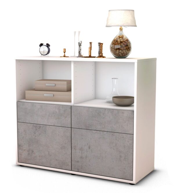 Sideboard Christine | Korpus Weiß | Front in Beton Optik | 92x79x35cm (BxHxT)