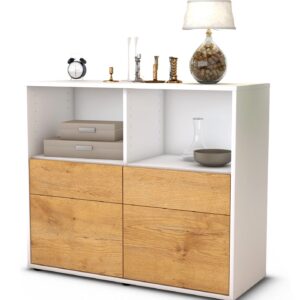Sideboard Christine | Korpus Weiß | Front in Eiche Holz Optik | 92x79x35cm (BxHxT)