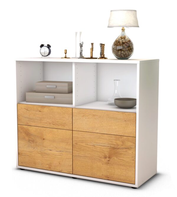 Sideboard Christine | Korpus Weiß | Front in Eiche Holz Optik | 92x79x35cm (BxHxT)