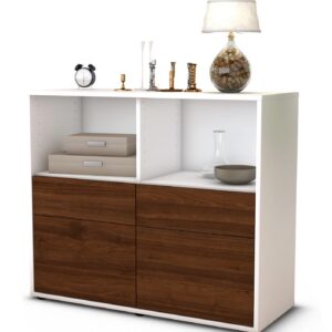 Sideboard Christine | Korpus Weiß | Front in Walnuss Holz Optik | 92x79x35cm (BxHxT)