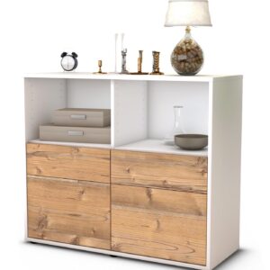 Sideboard Christine | Korpus Weiß | Front in Pinie Holz Optik | 92x79x35cm (BxHxT)