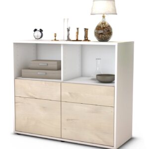Sideboard Christine | Korpus Weiß | Front in Zeder Holz Optik | 92x79x35cm (BxHxT)
