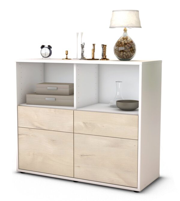Sideboard Christine | Korpus Weiß | Front in Zeder Holz Optik | 92x79x35cm (BxHxT)