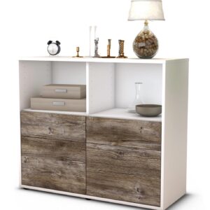 Sideboard Christine | Korpus Weiß | Front in Treibholz Holz Optik | 92x79x35cm (BxHxT)