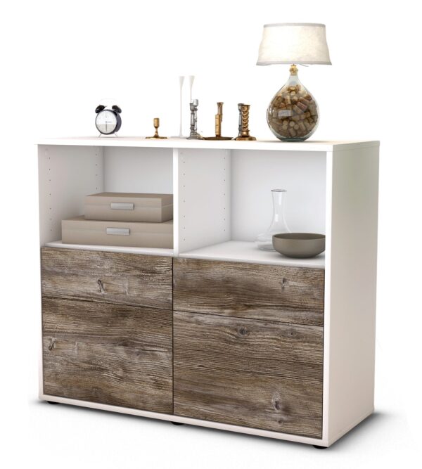Sideboard Christine | Korpus Weiß | Front in Treibholz Holz Optik | 92x79x35cm (BxHxT)