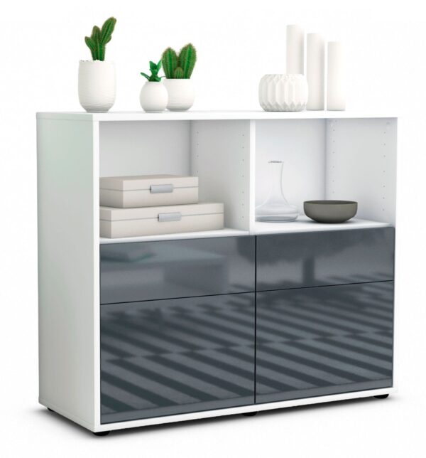 Sideboard Christine | Korpus Weiß | Front in Hochglanz Grau | 92x79x35cm (BxHxT)