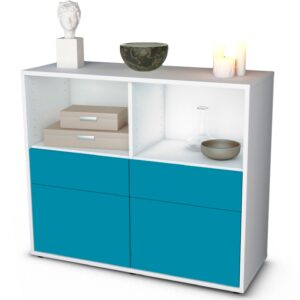 Sideboard Christine | Korpus Weiß | Front in Türkis | 92x79x35cm (BxHxT)