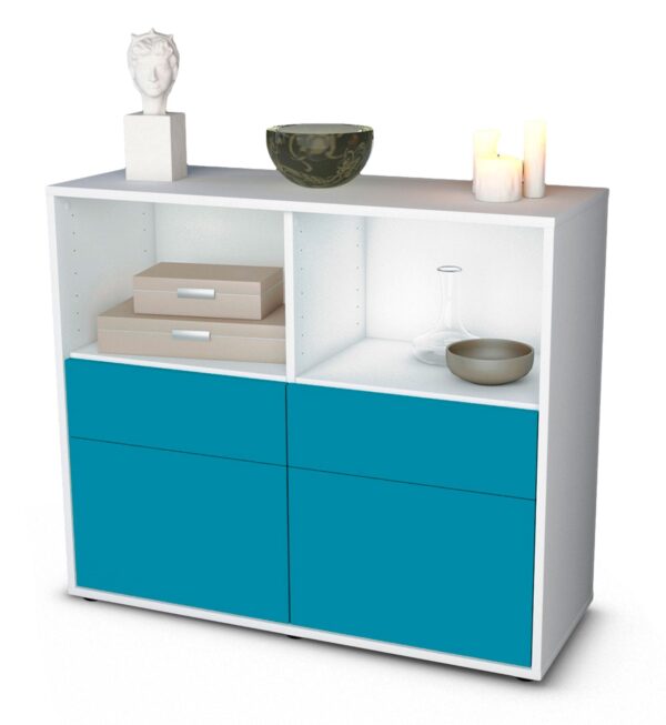 Sideboard Christine | Korpus Weiß | Front in Türkis | 92x79x35cm (BxHxT)