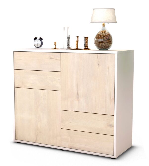 Sideboard Ciara | Korpus Weiß | Front in Zeder Holz Optik | 92x79x35cm (BxHxT)