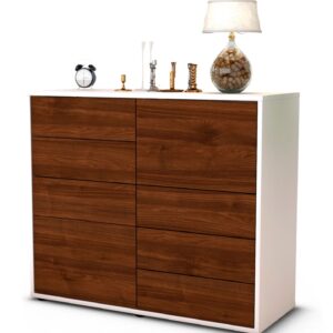 Sideboard Circe | Korpus Weiß | Front in Walnuss Holz Optik | 92x79x35cm (BxHxT)